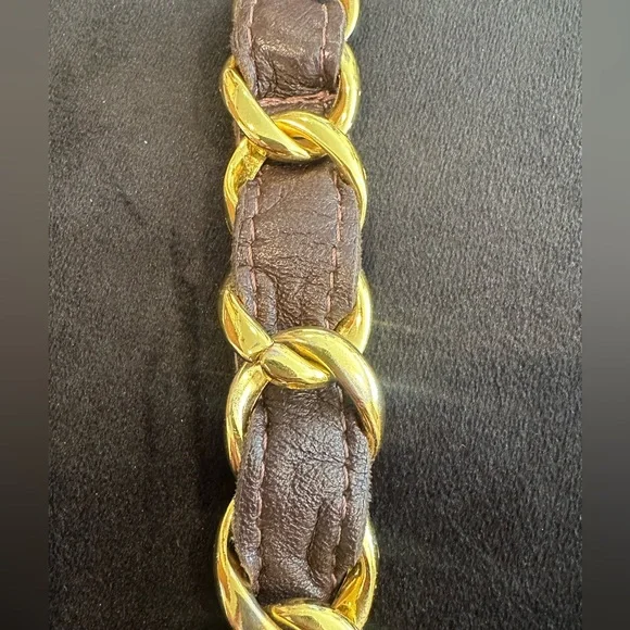 CC Skye Gold Brown Chain Link Leather Bracelet - Picture 5 of 6